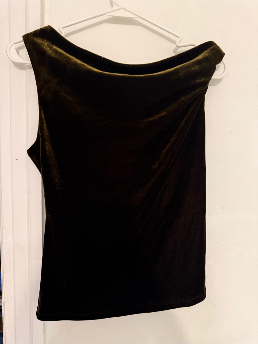 Womens H&M Olive Green Black Velvet Off-Shoulder Top
